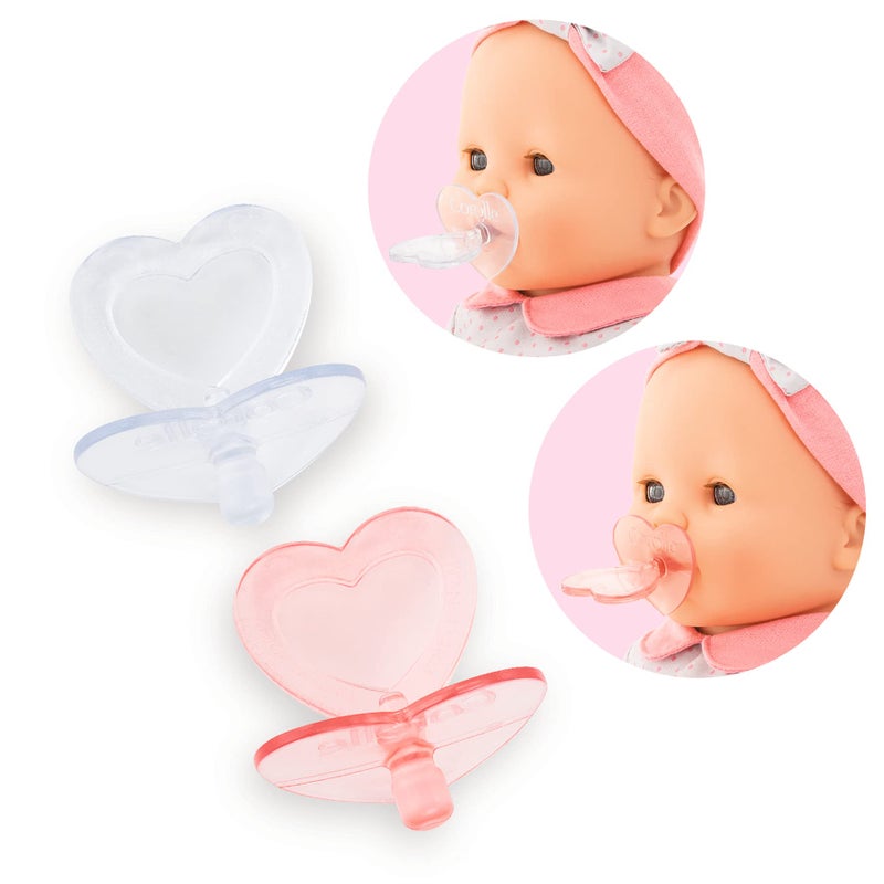 Corolle - Heart Shaped Doll Pacifier Accessory for 14-17" Dolls, 2 Pack, Clear/Pink (140370) - Image 2